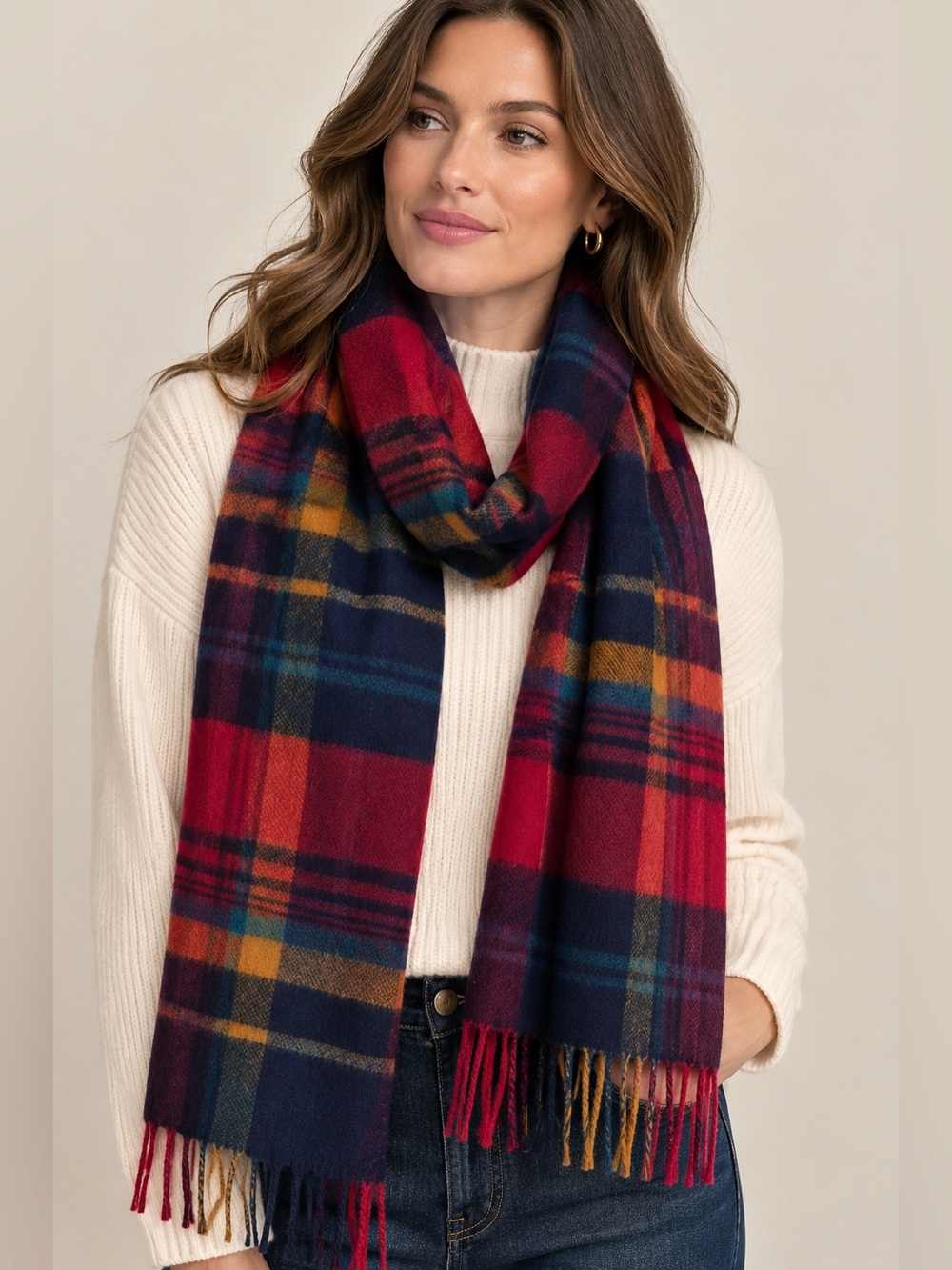 Source Unknown Plaid Scarf in Red, Navy and Mustard